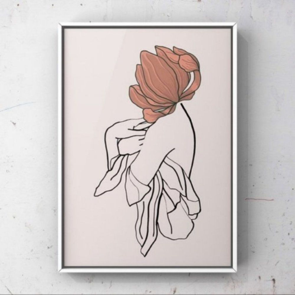 Modern minimalist boho line art women art print